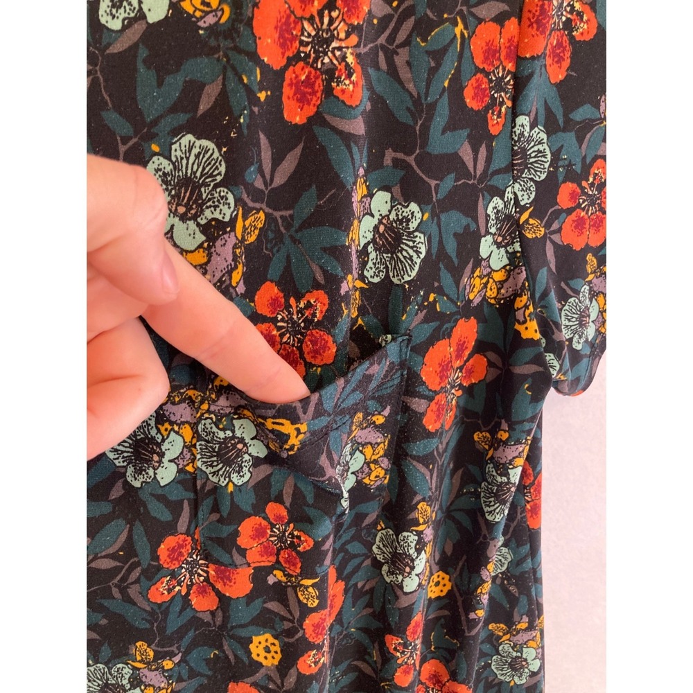 Floral Boho LuLaRoe Women XL Teal Orange Short Sleeve Pocket‎ Swing Dress - Picture 4 of 10